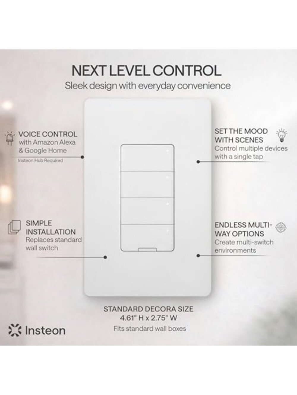 Smart Light Switch 4-Button Keypad, Wireless Scene Control Panel, Home - Picture 3 of 6